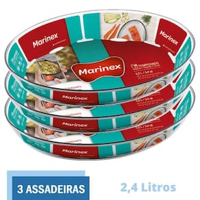 Assadeira Travessa de Vidro Temperado 2,4L Marinex - 3 Unid