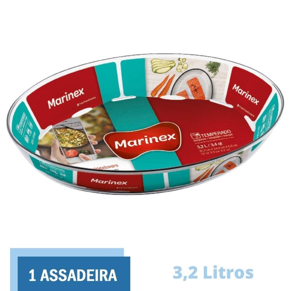 Assadeira Travessa Vidro Temperado Vai ao Forno 3,2L Marinex