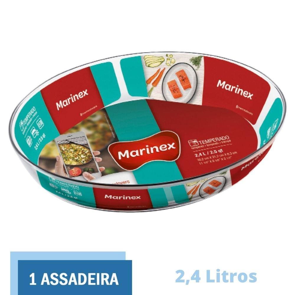 Assadeira Travessa Vidro Temperado Vai ao Forno 2,4L Marinex