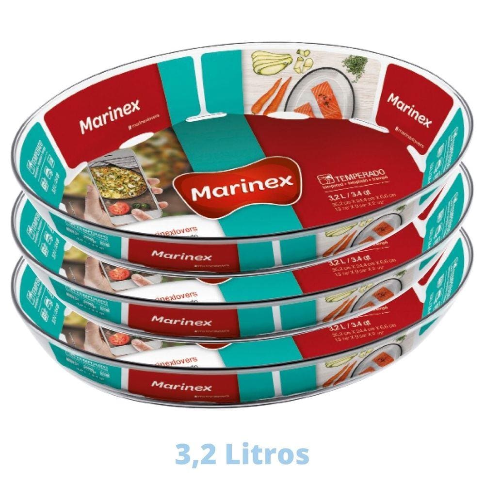 3 Assadeiras Oval Vidro 3,2 L Assados Costela Doces Marinex