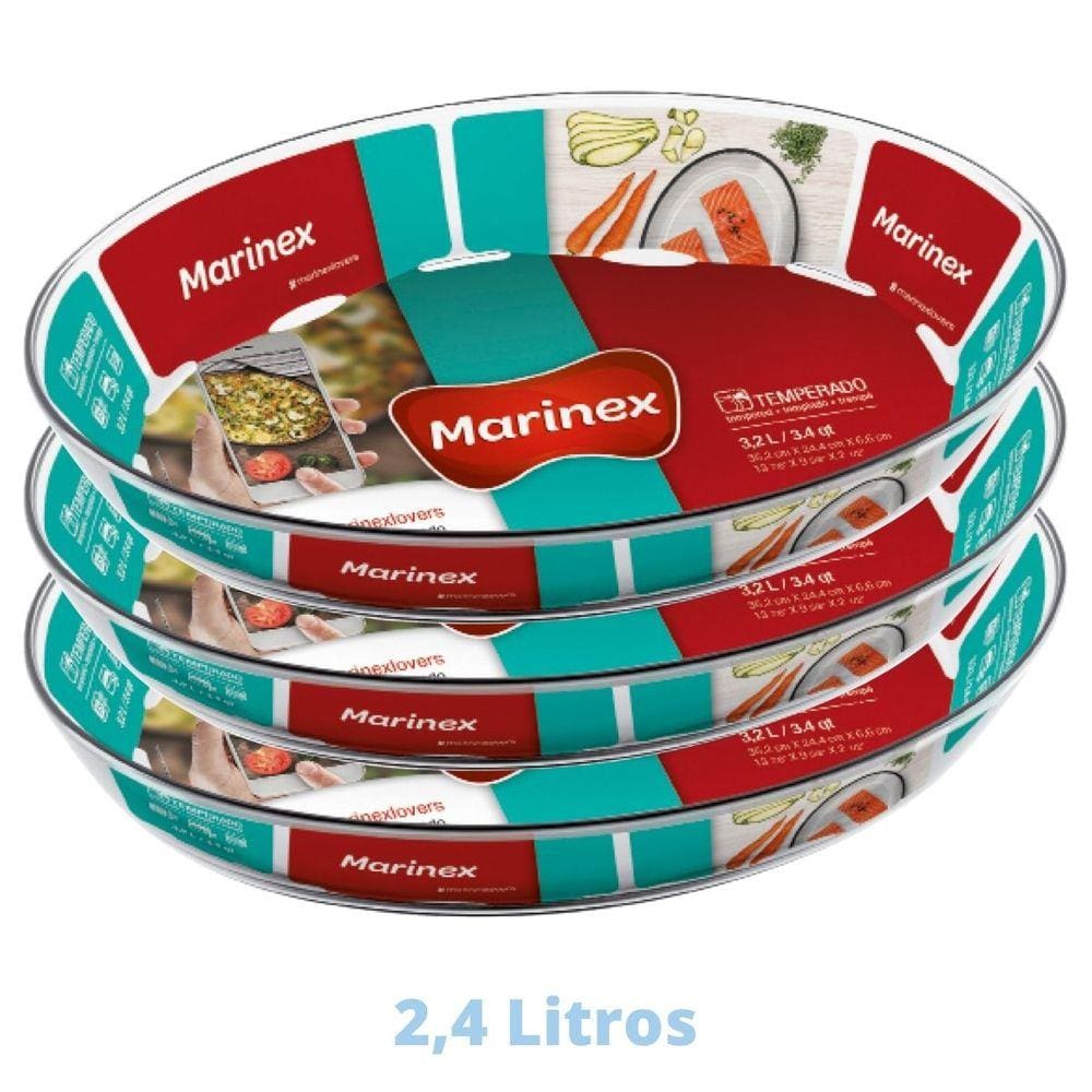 3 Assadeiras Oval Vidro 2,4 L Assados Costela Doces Marinex