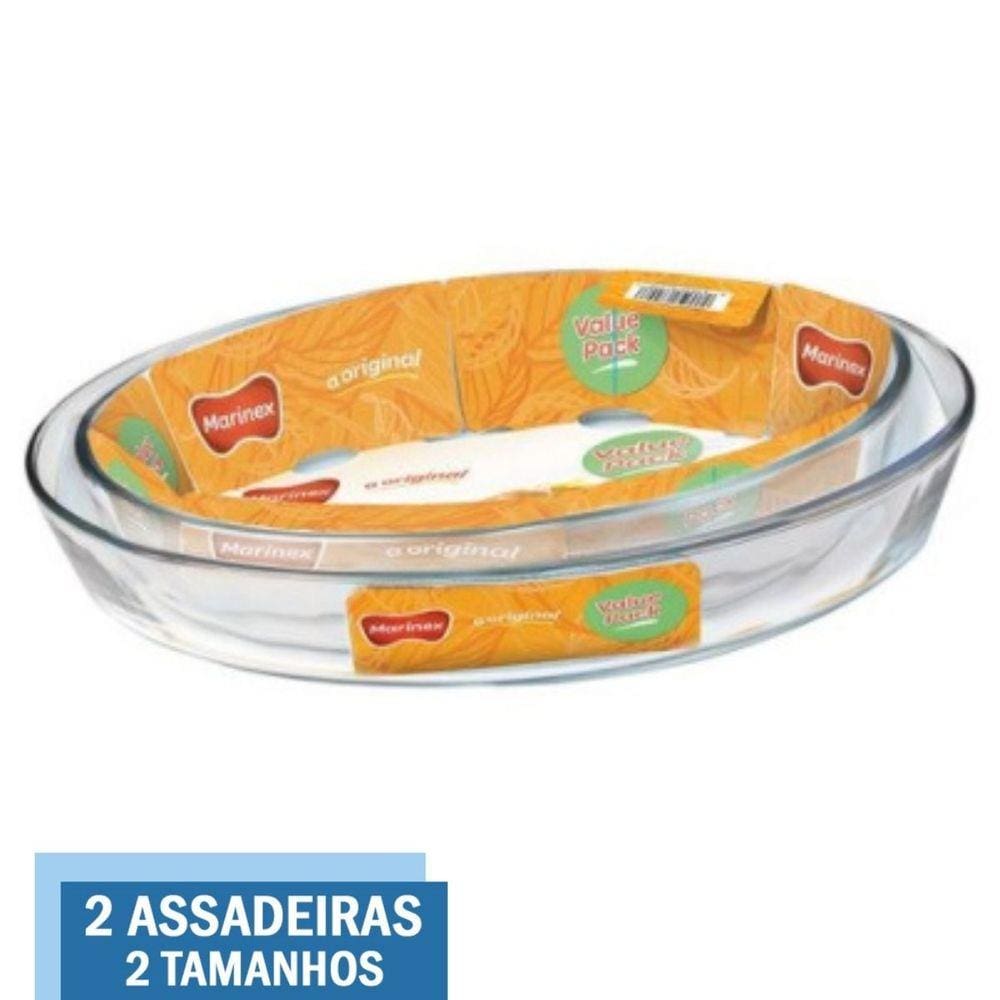Kit 2 Assadeiras Travessa Vai ao Forno Vidro 3,2L 4L Marinex