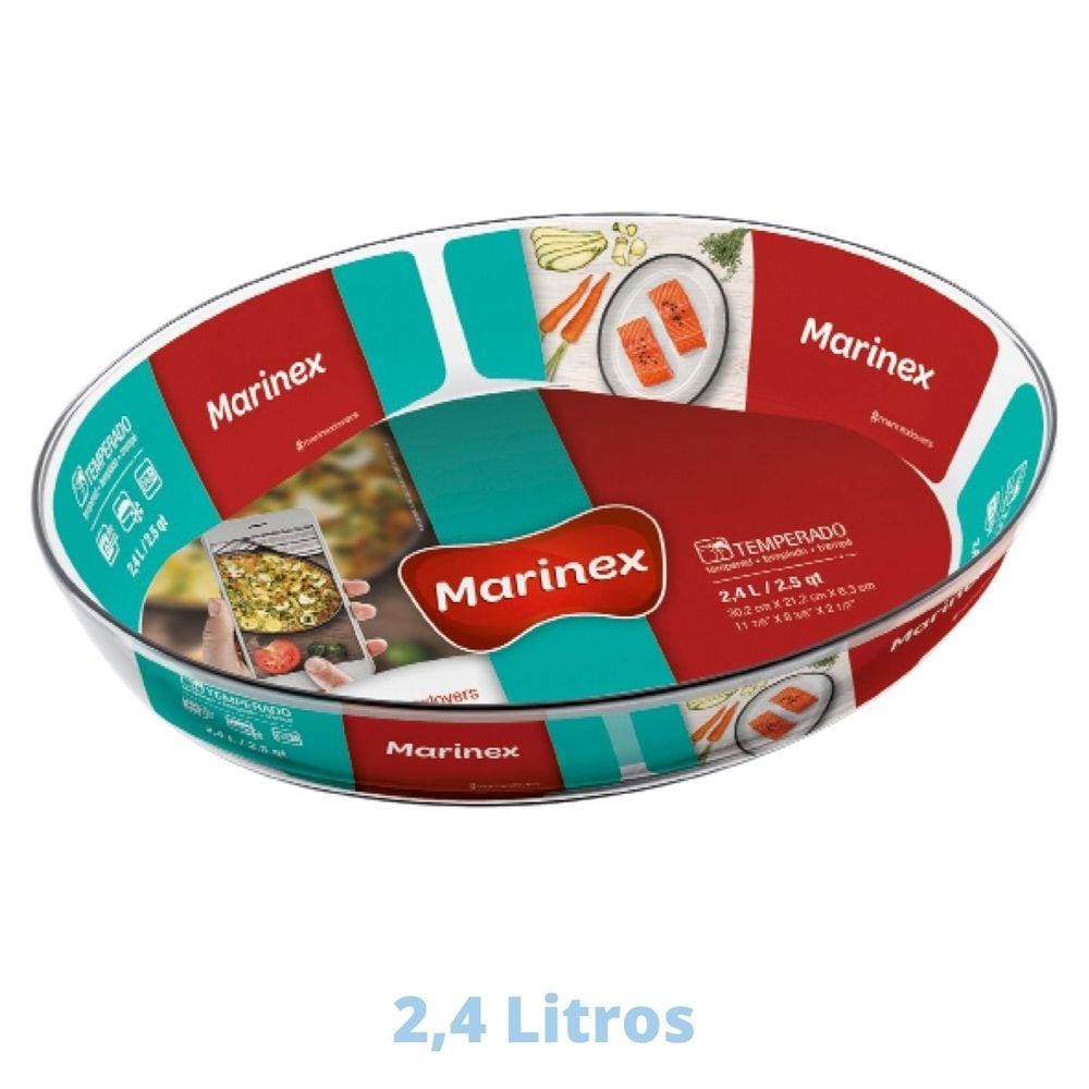 Assadeira Oval de Vidro 2,4 L Assados Costela Doces Marinex