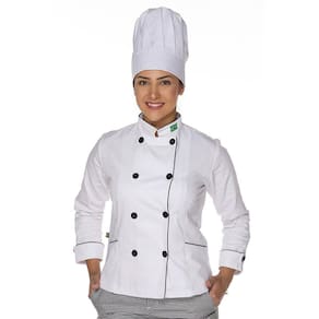 Kit Dolmã chef cozinha feminino algodão e Chapéu de chef cozinha