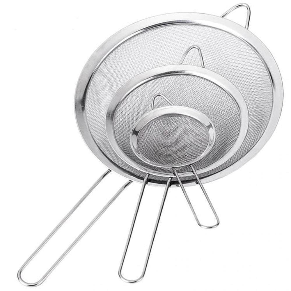 Kit Com 3 Peneiras Em Aço Inox Utensílio De Cozinha Luxo