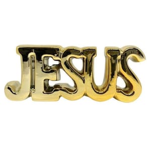 Enfeite Decorativo Jesus Em Cerâmica Dourado 18Cm