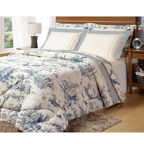Jogo de Cama Queen 200 Fios Porcelana Azul e Palha 4pçs
