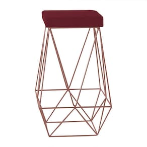 Banqueta Decorativa Kathy Base Bronze Suede Bordô Gran Belo