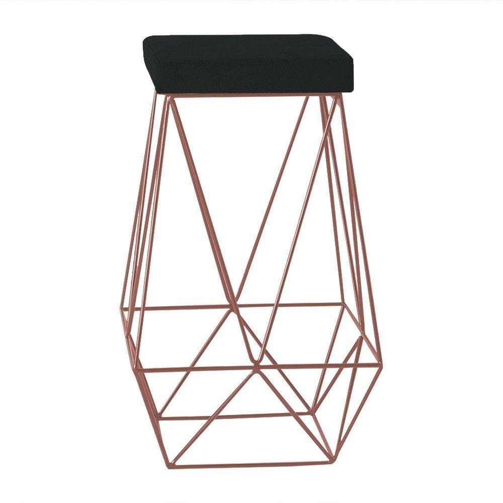 Banqueta Decorativa Kathy Base Bronze Veludo Preto Gran Belo