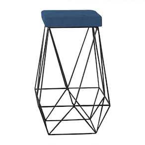 Banqueta Kathy Base Preta Suede Azul Marinho Gran Belo