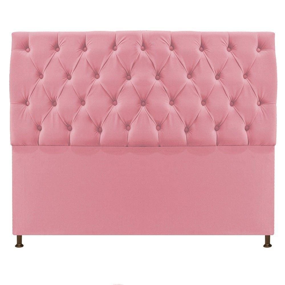Cabeceira Sofia 195cm King Size Suede Rosa Bebê