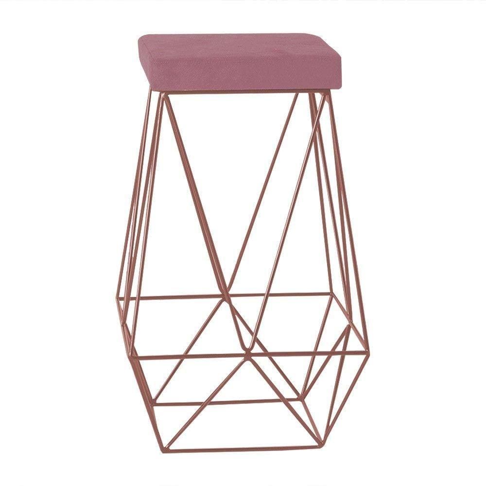 Banqueta Decorativa Kathy Base Bronze Veludo Rosê Gran Belo