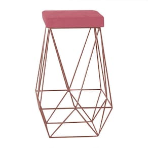 Banqueta Decorativa Kathy Base Bronze Suede Rosa Gran Belo