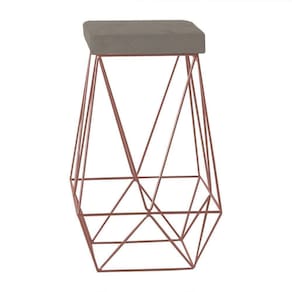 Banqueta Decorativa Kathy Base Bronze Veludo Cinza Gran Belo