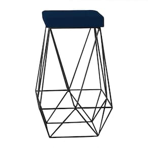 Banqueta Decorativa Kathy Base Preta Veludo Azul Gran Belo