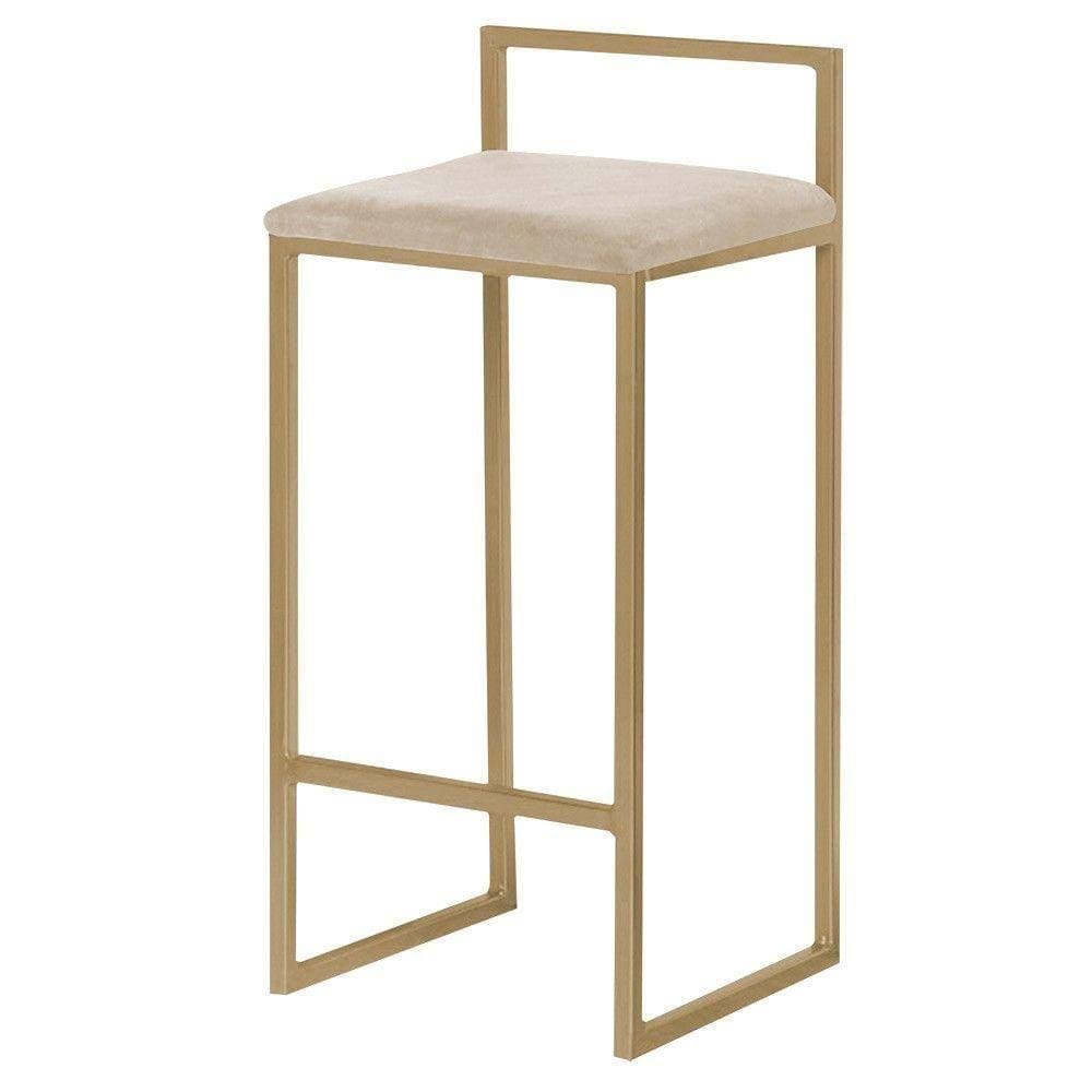 Banqueta Decorativa Selena Base Gold Veludo Bege Gran Belo