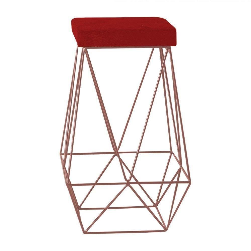 Banqueta Kathy Base Bronze Veludo Vermelho Gran Belo