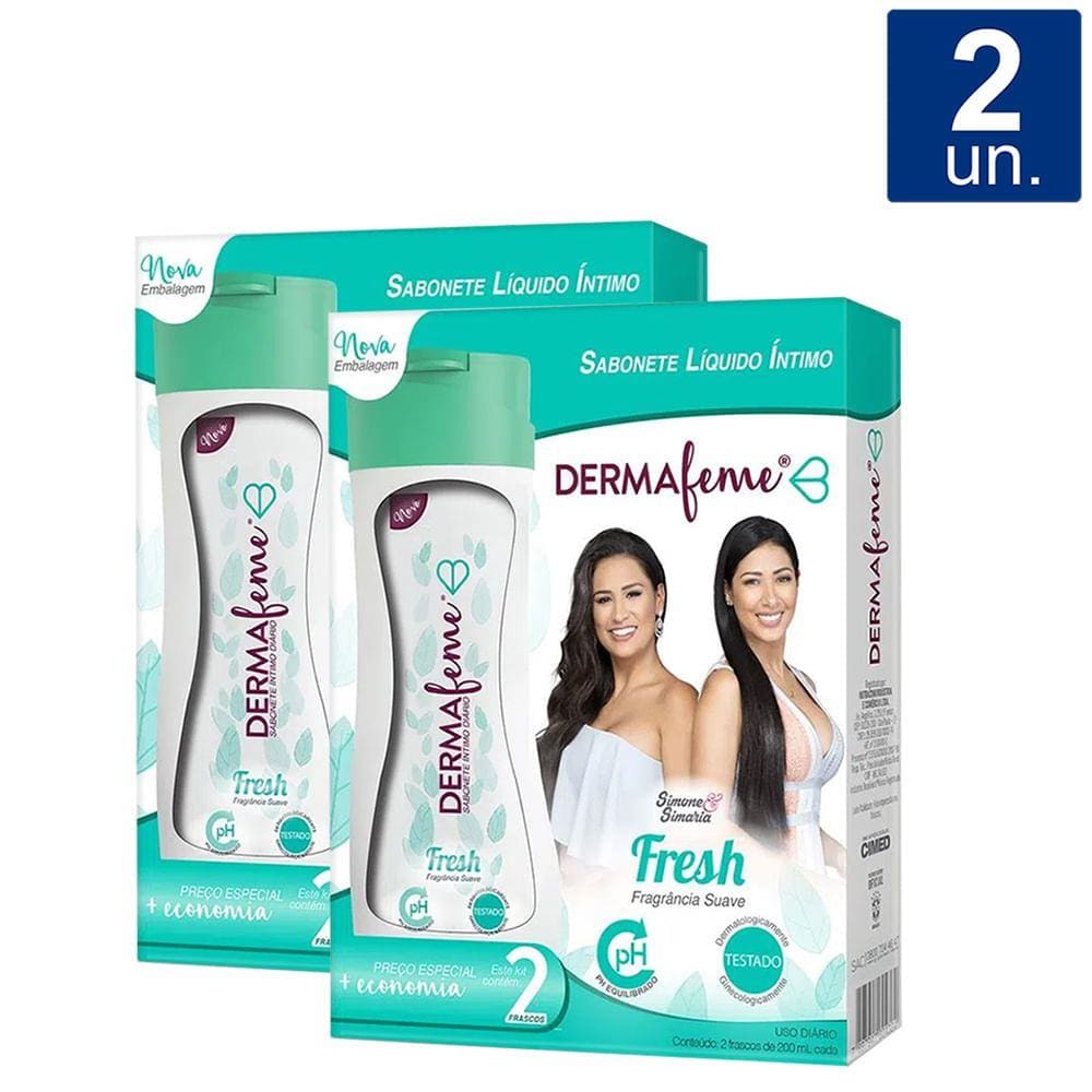 Kit 2 unidades Sabonete Íntimo Dermafeme Fresh 2 Unidades 200ml cada Preço Especial
