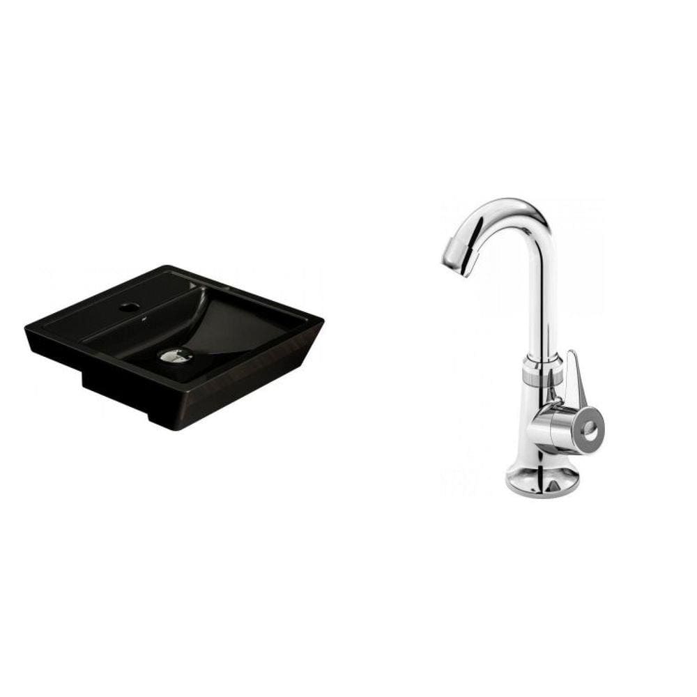 Conjunto para Banheiro Cuba de Semi-Encaixe Verona 11cmx41cmx41cm e Torneira Bica Móvel 1/4V Japi Preto
