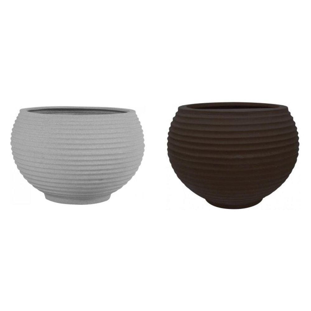 Conjunto 2 Vasos para Plantas Redondo em Polietileno 34 Esfera Latticce 27cmx23cm Japi Cinza/Café