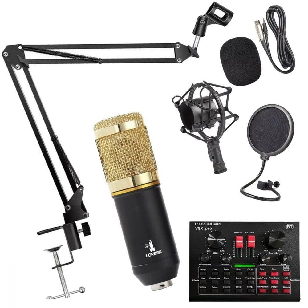 Kit Completo Microfone Bm800 com Mini Placa V8x Live Sound