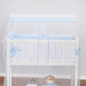 Mosquiteiro Para Mini Berço Com Bandô Chevron Azul Claro
