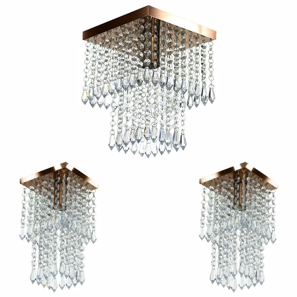 Kit 1 Lustre Cristal Acr. Marry + 2 Lustres Spark Cobre