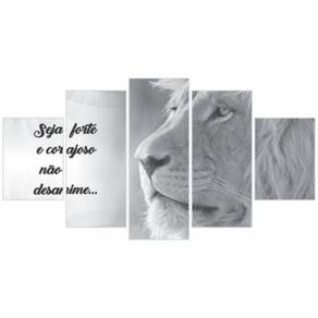 Kit Quadros Decorativos Leão Preto Branco Seja Forte 115X60