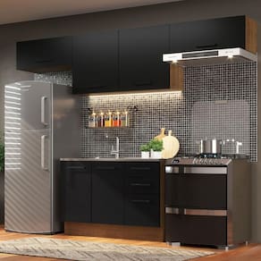 Cozinha Compacta Madesa Agata 280002 com Armário e Balcão - Rustic/Preto