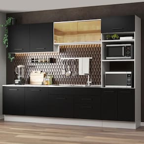 Cozinha Completa Madesa Agata 310001 com Armário e Balcão (Sem Tampo e Pia) - Branco/Preto