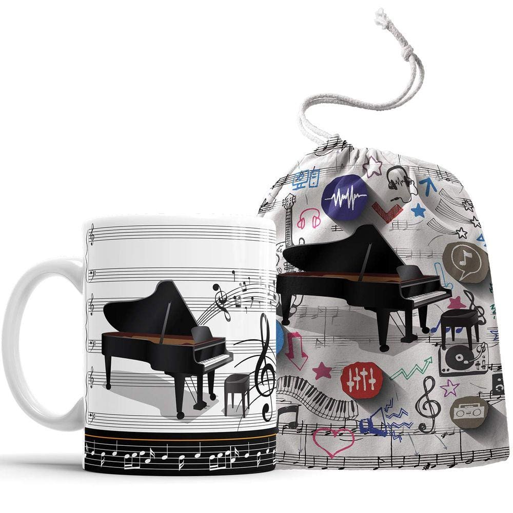 Caneca Piano Pianista Música com Saquinho