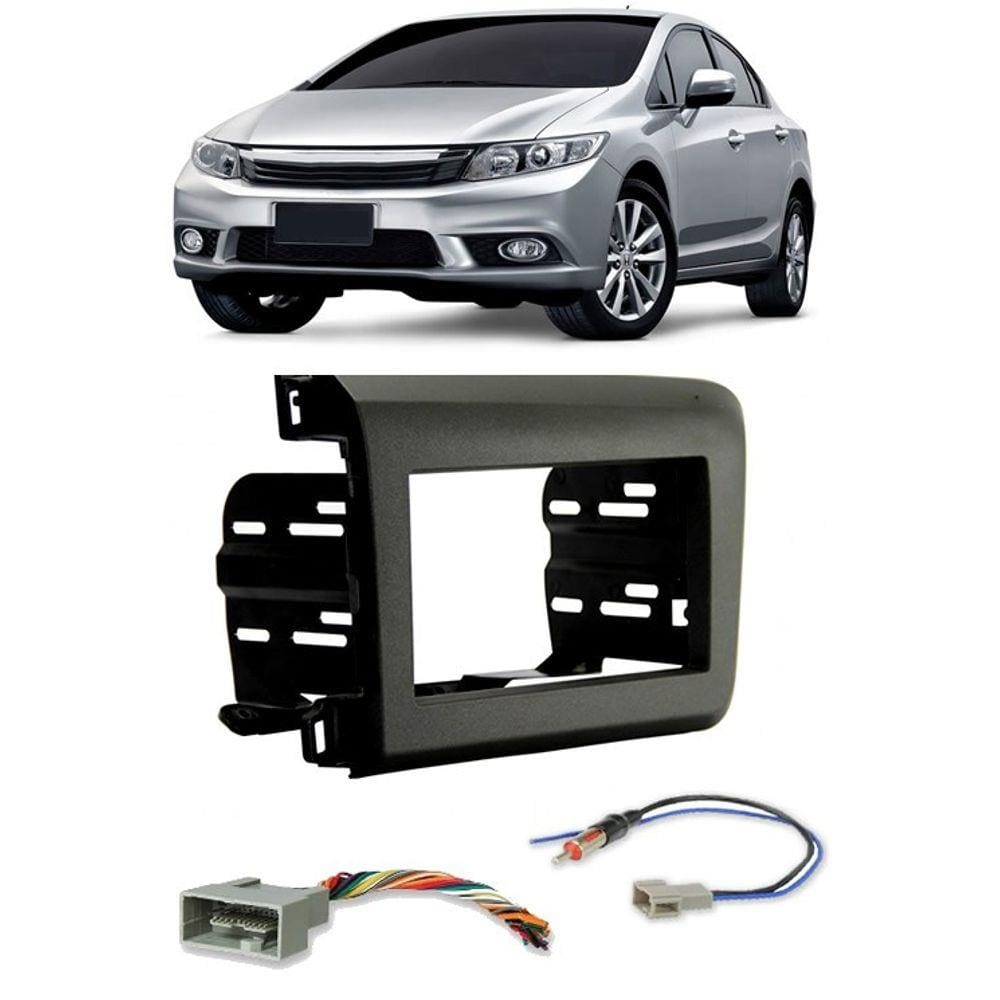 Moldura De Painel 2 Din Honda New Civic 2012 2013 2014 2015 2016 + Chicote Ligação e Adaptador de Antena