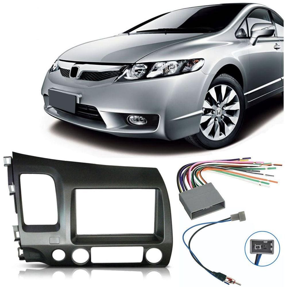 Moldura De Painel 2 Din Para CD DVD 2 Din + Chicote de Ligação + Chicote Adaptador de Antena Honda New Civic 2007 2008 2009 2010 2011