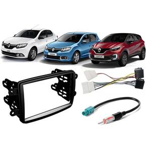 Moldura De Painel 2 Din + Chicote De Ligação E Adaptador De Antena Renault Sandero 2008 À 2018 Logan 2008 À 2018 Captur 2017