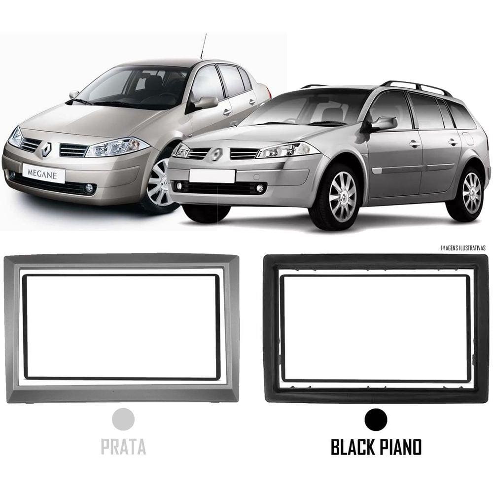 Moldura De Painel 2 Din Renault Megane e Megane Grand Tour 2007 2008 2009 2010 2011 2012 Para Cd Dvd 2 Dins - PRATA ou BLACK PIANO