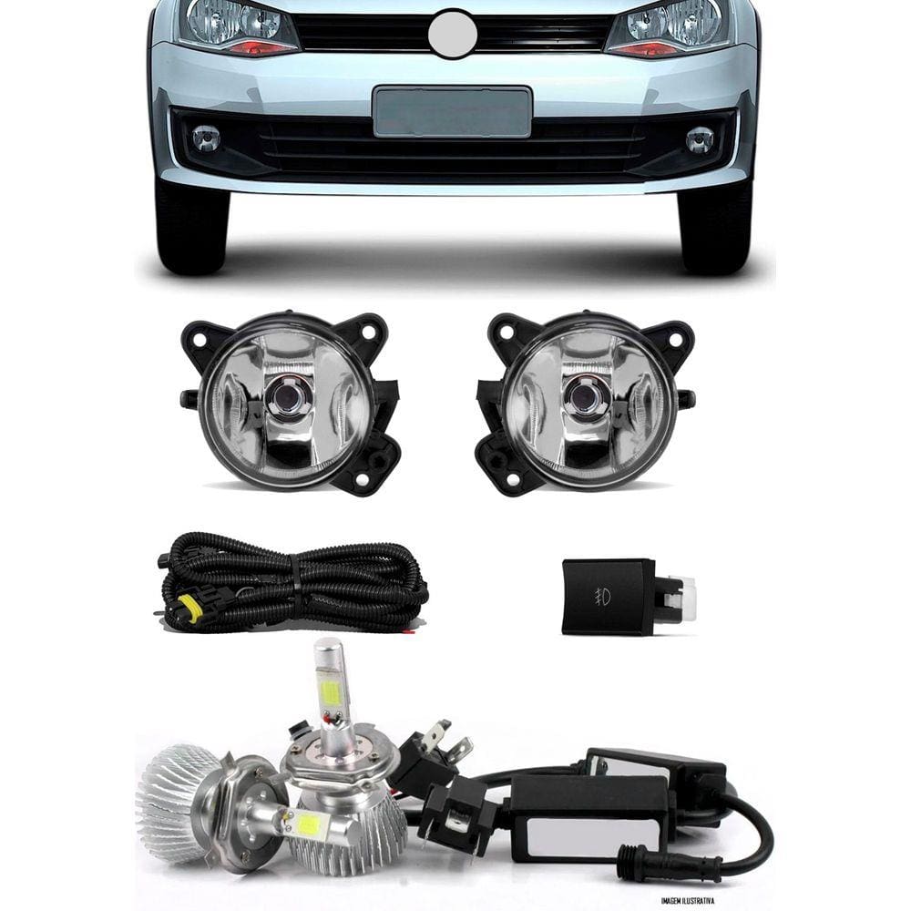 Kit Farol de Milha Neblina Vw Saveiro G6 2014 2015 2016 - Sem Moldura + Kit Lâmpada Super LED 6000K