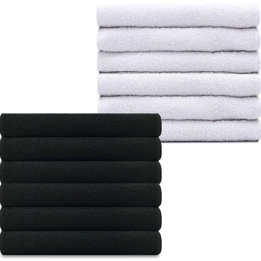 Kit 12 Toalhas Linha Profissional 100% Algodão Salão Manicure Academia SPA 44x70cm Marcotex Preto e Branco- Emcompre