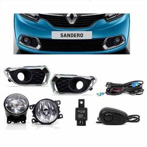 Kit Farol de Milha Neblina Renault Sandero 2015 2016 2017 Interruptor Alternativo + Molduras Cromadas