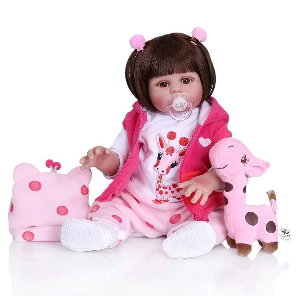 Brastoy Boneca Bebê Reborn Menina Silicone Panda Olhos Castanhos 48cm Pode  Dar Banho