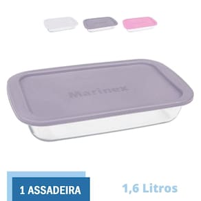 Assadeira Travessa Retangular Vidro Com Tampa 1,6L Marinex