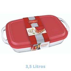 Assadeira Retangular Vidro C Tampa Grande Alta 3,5L Marinex