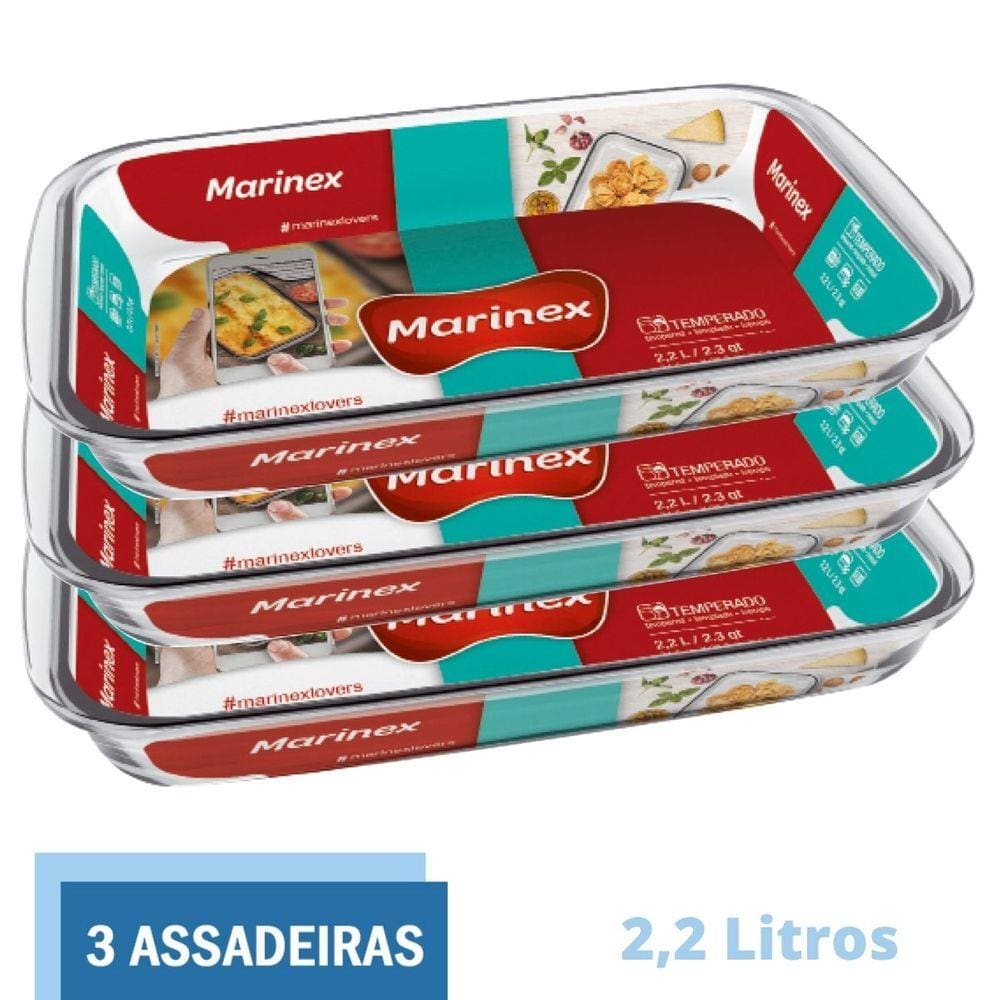 Assadeira Retangular Vidro Torta Doces 2,2L Marinex - 3 Un