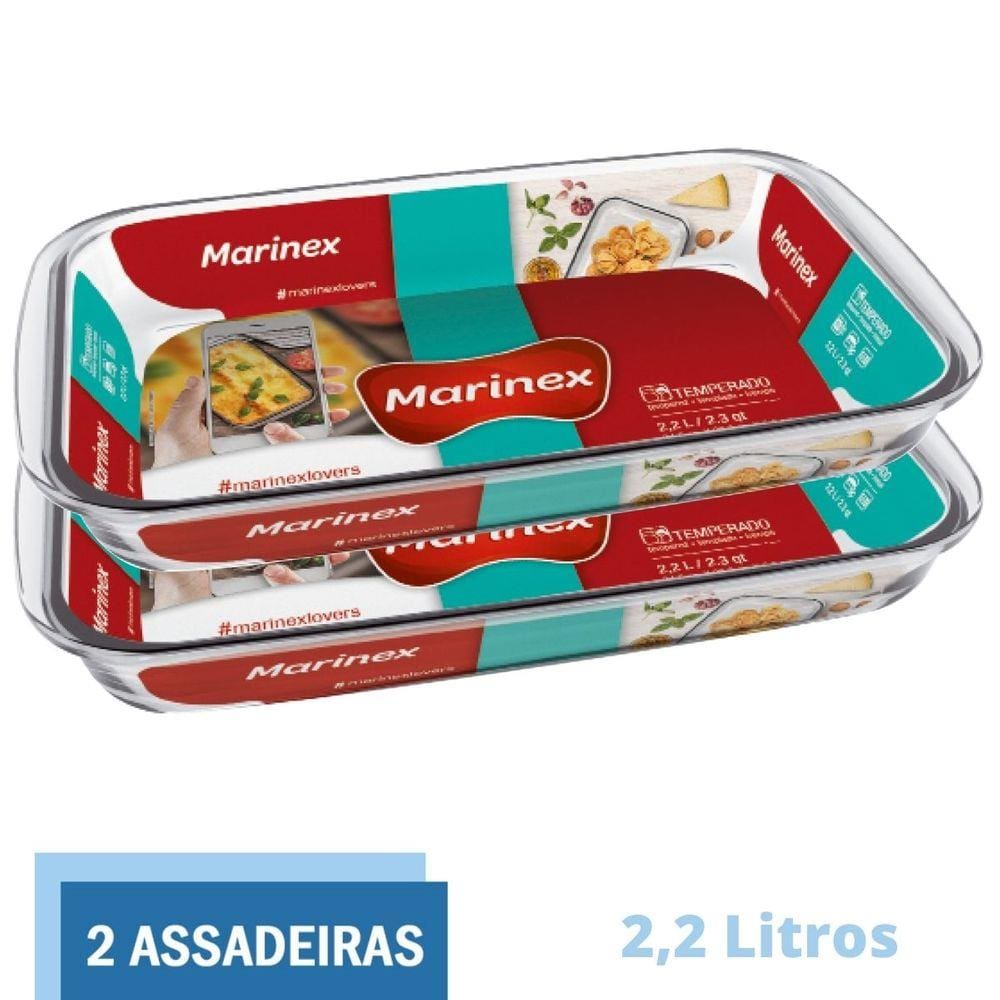 2 Assadeiras Travessas Vidro 2,2L Retangular Nadir Marinex