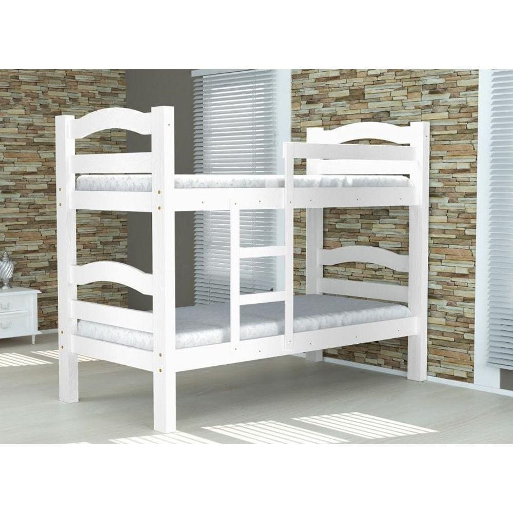 Cama Beliche Robusta com Escada 088 Araúna Branco Brilho