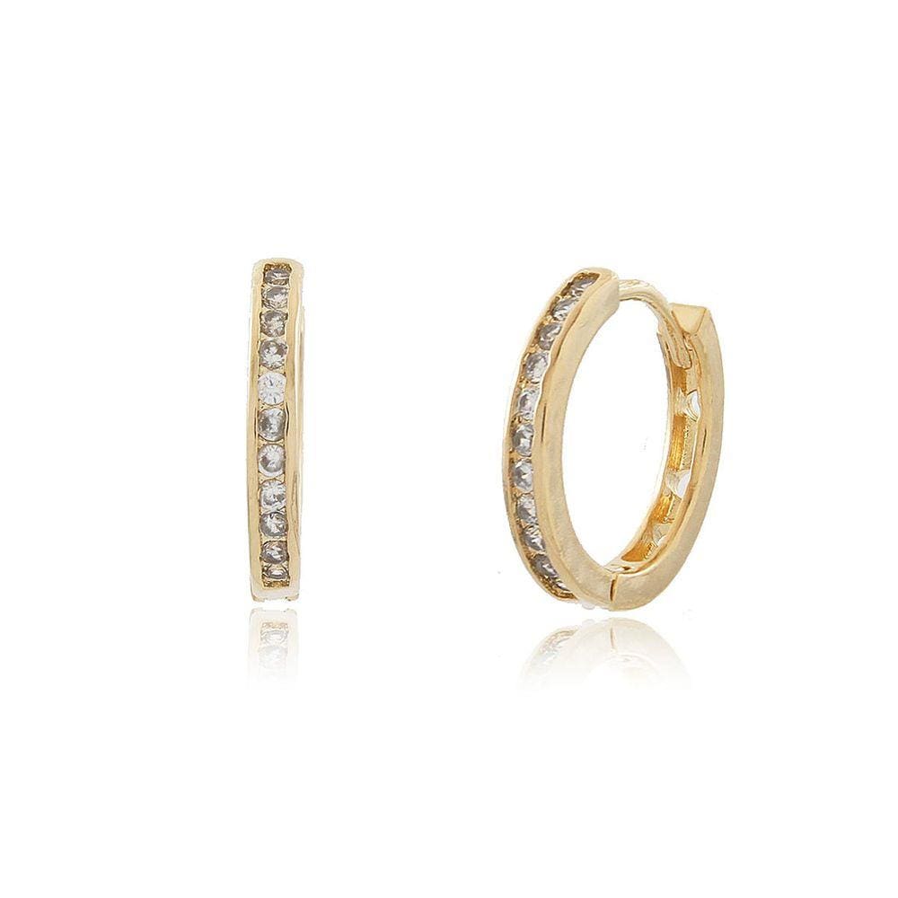 Brinco Argola Com 11 Zircônias Folheado a Ouro
