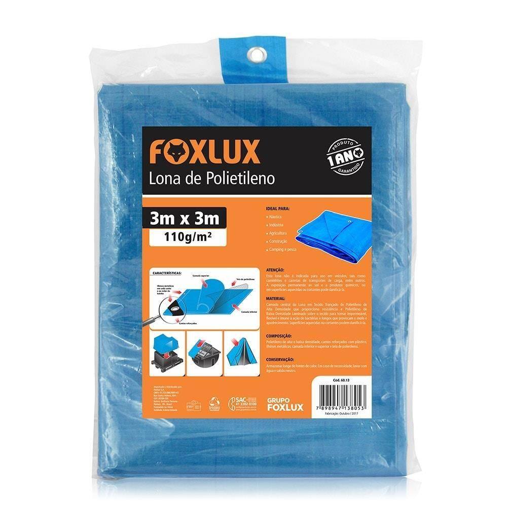 Lona Plástica Azul Foxlux com Ilhos Cantos Reforçados 3mx3m