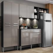 Cozinha Compacta c/ 3 Leds Armário e Balcão com Tampo Pequim Multimóveis Preta/Lacca Fumê