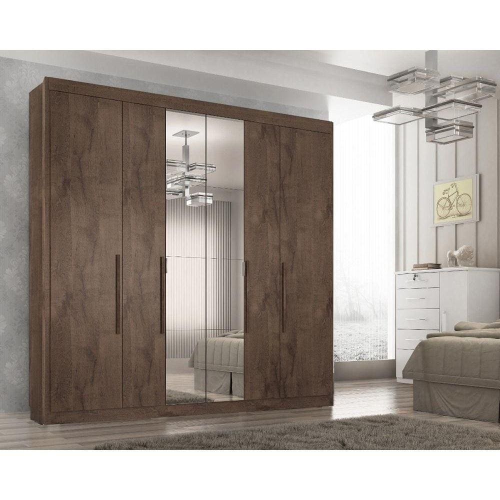 Guarda Roupa Casal Valencia 6 Portas com Espelho Chocolate