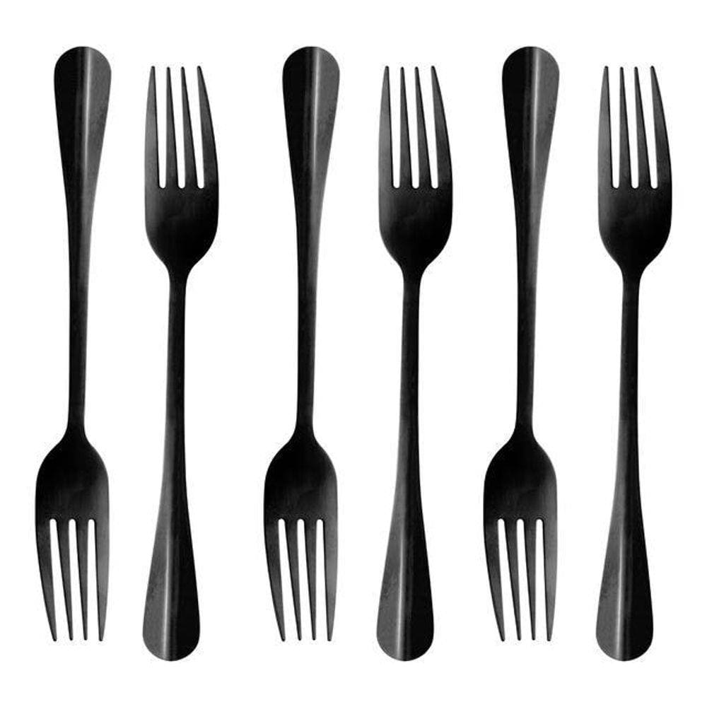Conjunto 6 Garfos Para Mesa De Aço Inox Positano Preto 23Cm