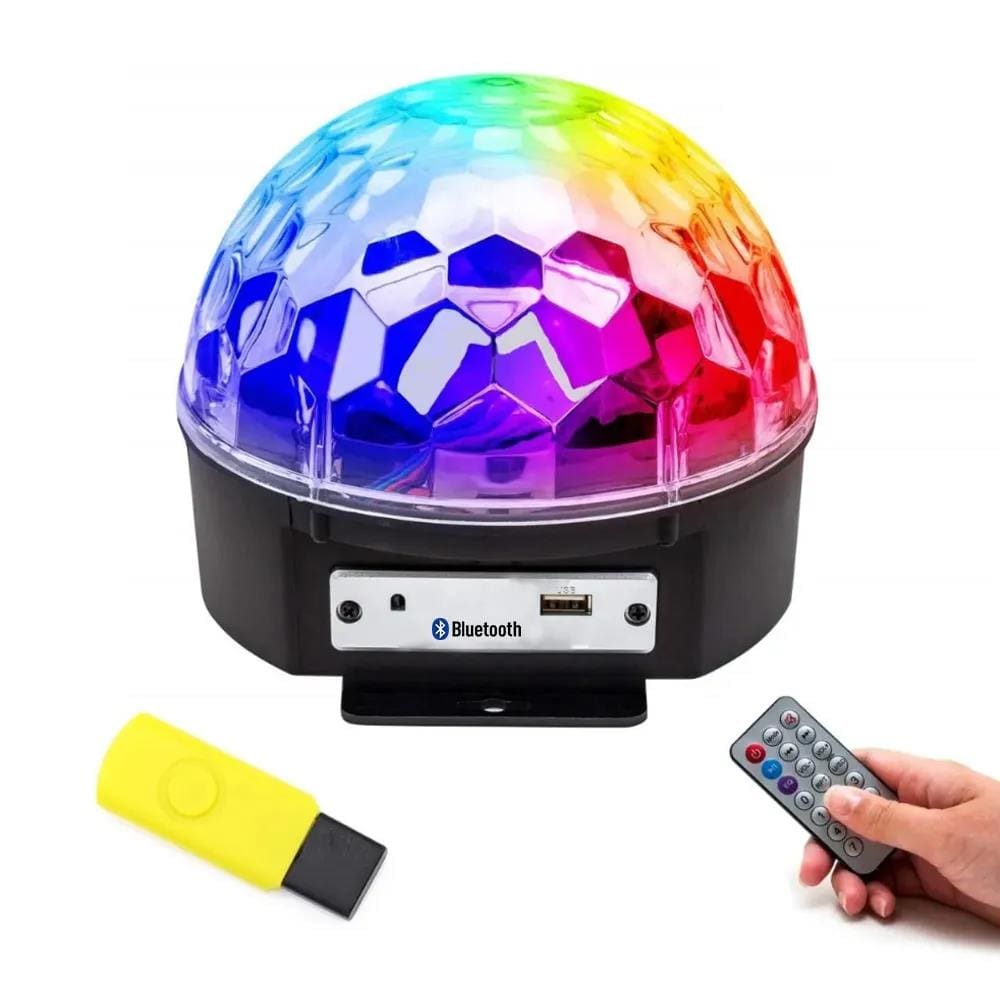 Globo Colorido Strobo Rgb Iluminação Jogo de Luz Dj c/Controle Festa em Casa Bluetooh MP3 Musica